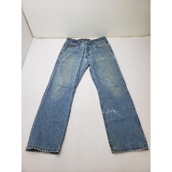Levis 501 Jeans Straight Leg Button Fly Distressed Thrashed Light Wash 34x32 Vtg